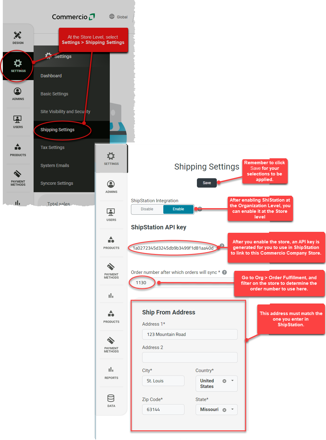 Store Level > Settings > Shipping Settings – Commercio Orders Support