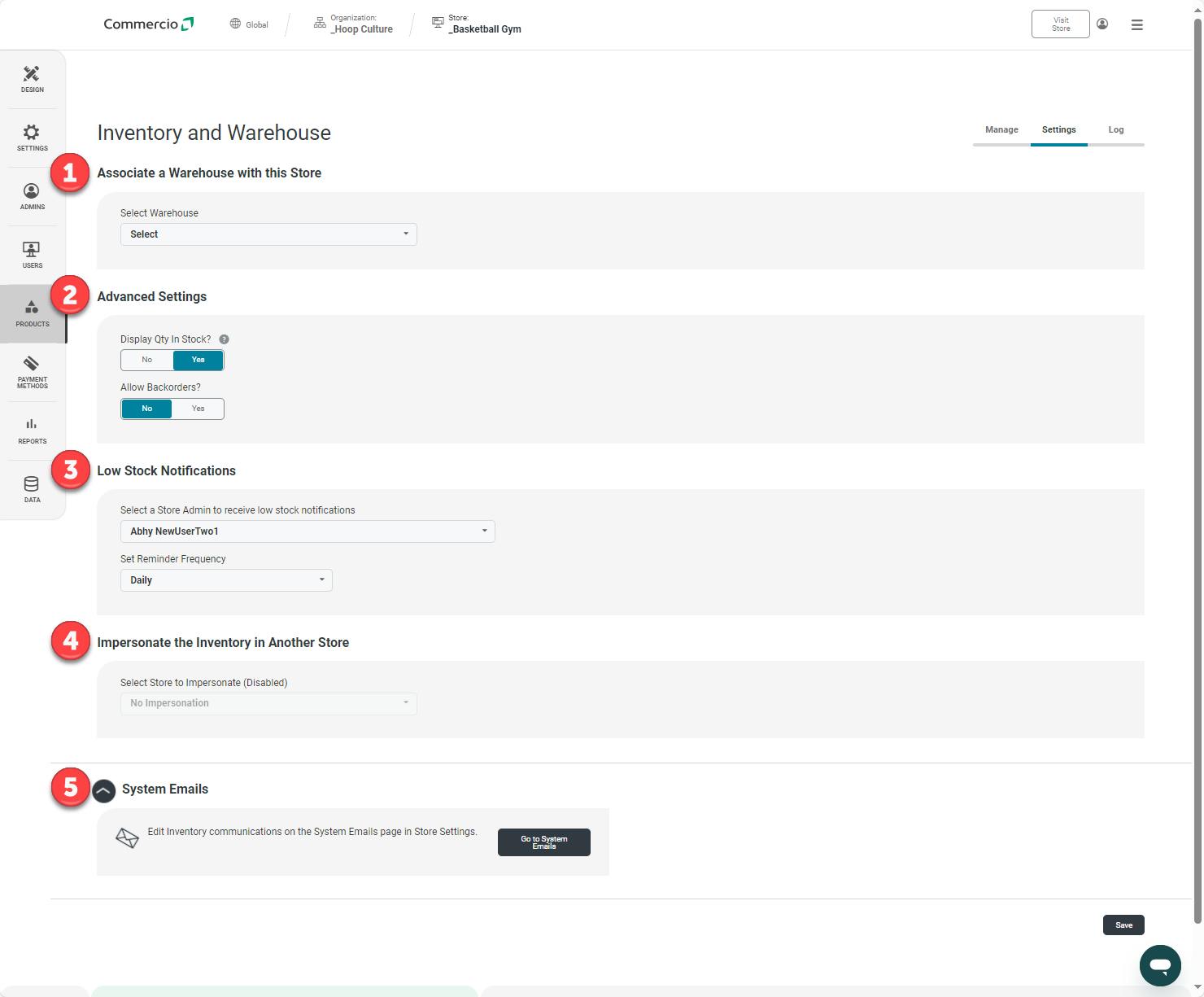 Store Level > Products > Inventory and Warehouse – Commercio Orders Support