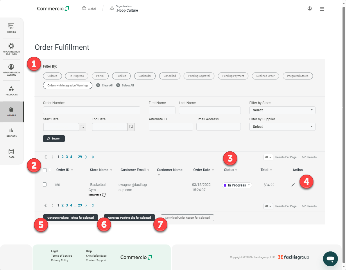 Org Level > Orders > Order Fulfillment – Commercio Orders Support