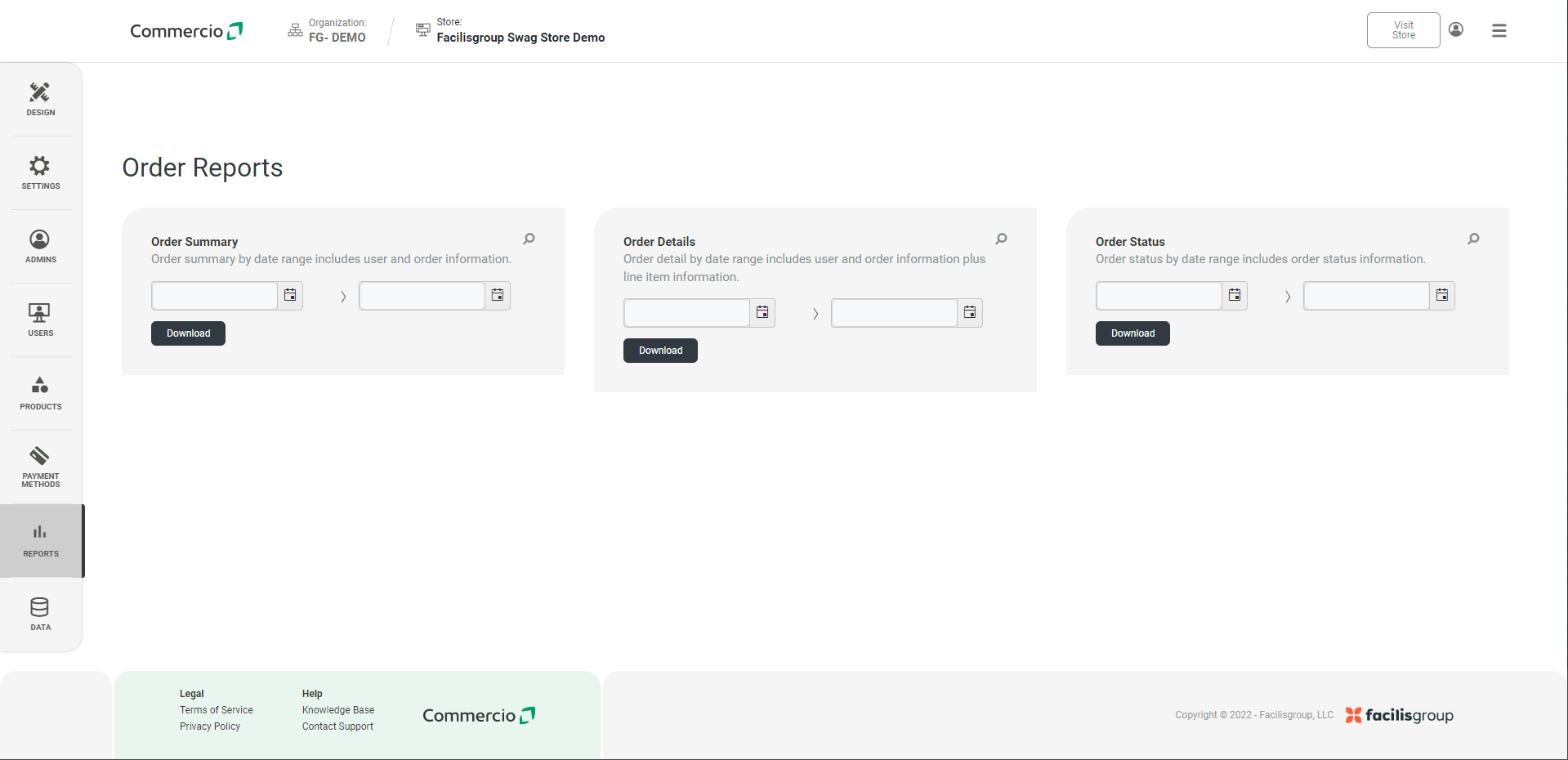 Store Level > Reports > Orders – Commercio Orders Support
