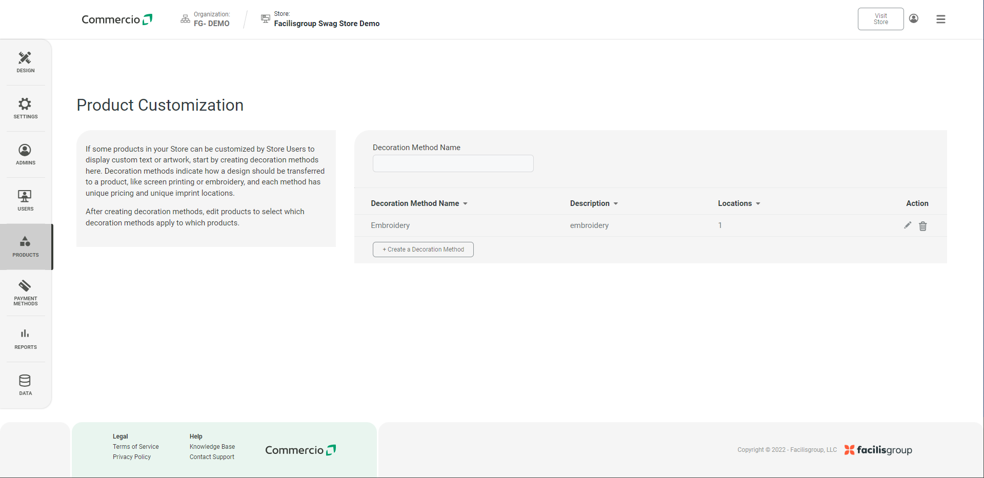 Store Level > Products > Product Customization – Commercio Orders Support