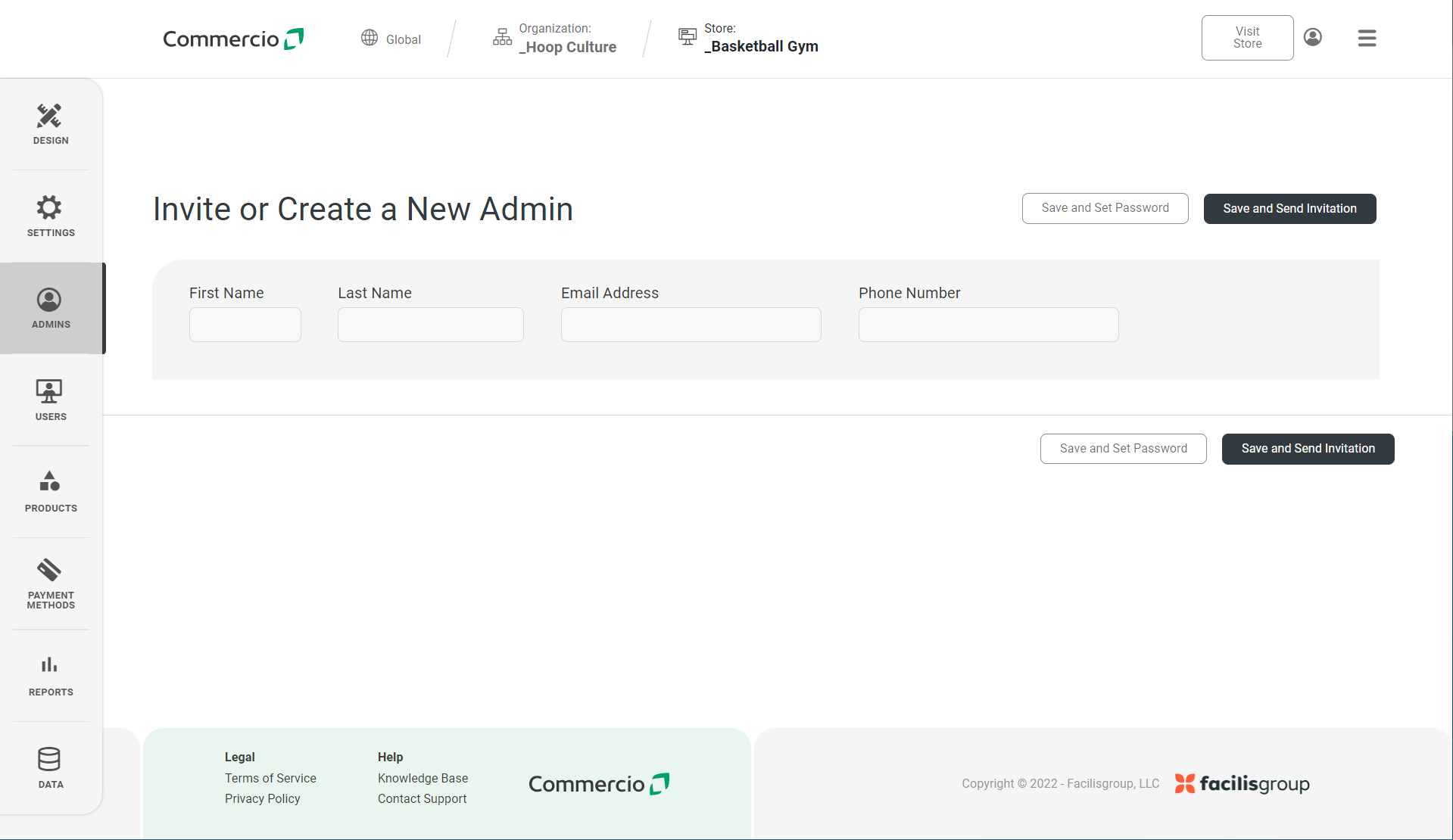 Store Level > Admins > Invite or Create a New Admin – Commercio Orders ...