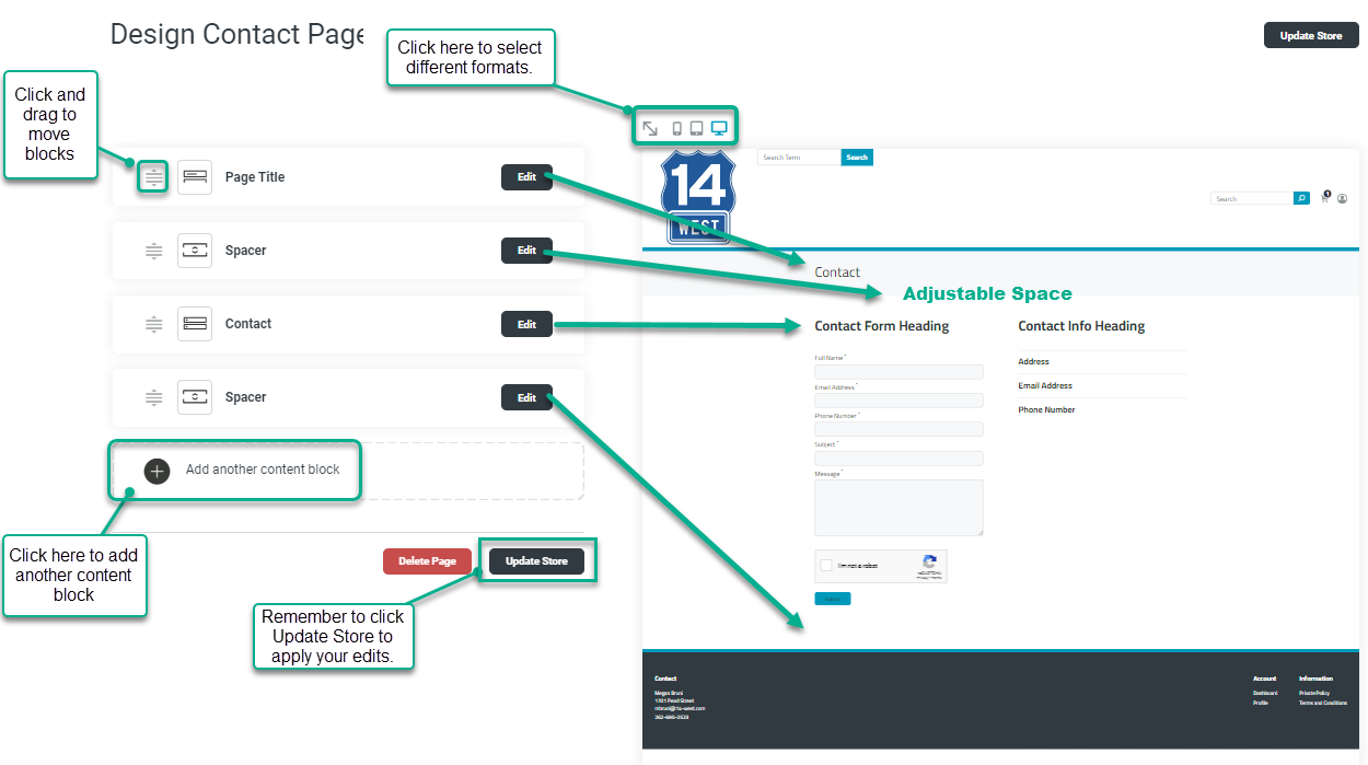 Store Level > Design > Pages – Commercio Orders Support