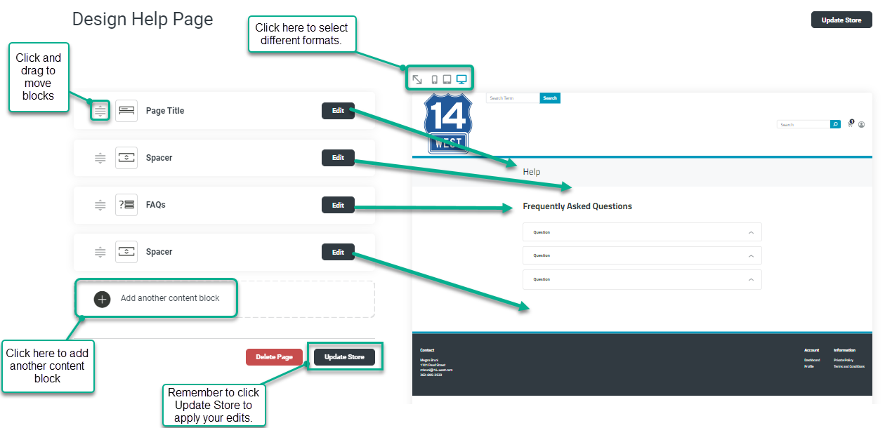 Store Level > Design > Pages – Commercio Orders Support